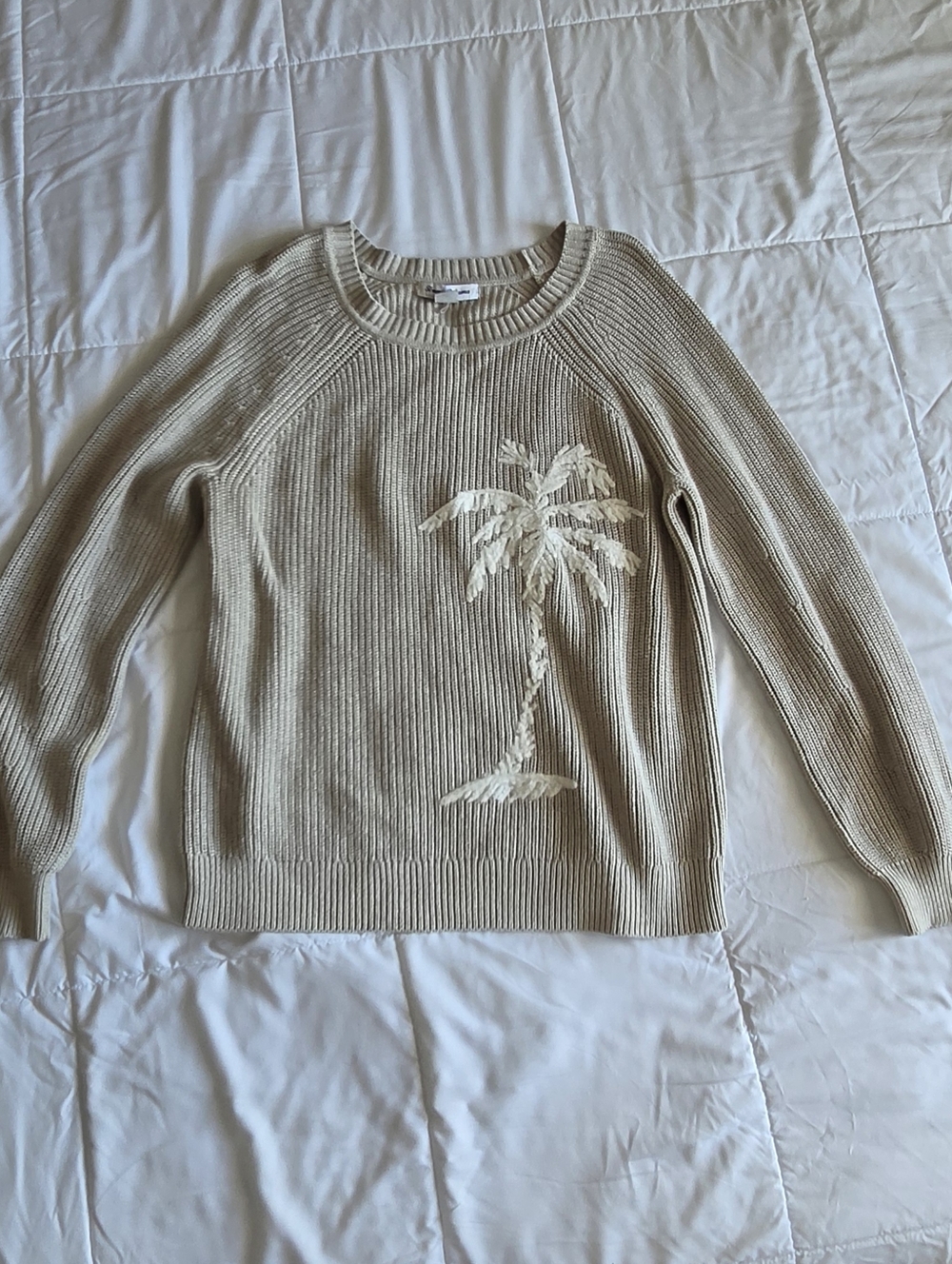 Tommy Bahama Cream Palm-Embroidered Crewneck Sweater